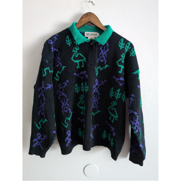 Sweet Baby Jane Alpaca Animal Print Sweater Aztec Women Sz L Waffle Knit Comfy - Picture 2 of 7